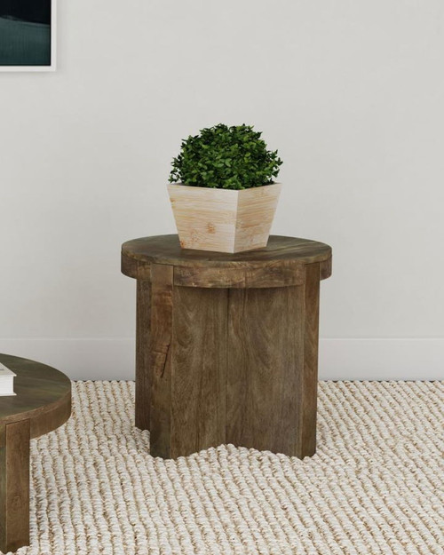Kinkaid - Round Solid Mango Wood End Table - Brown