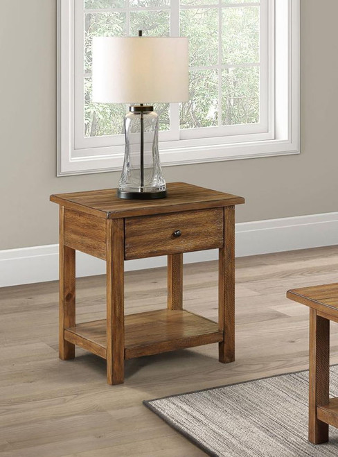Payne - 1-Drawer Wood End Table With Shelf - Distressed Brown