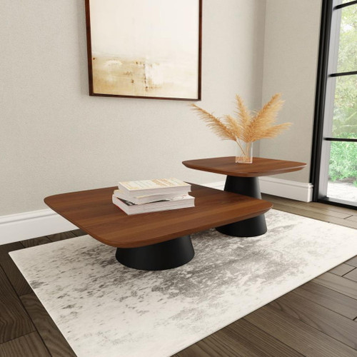 Eason - 2 Piece Coffee Table Set - Walnut And Black