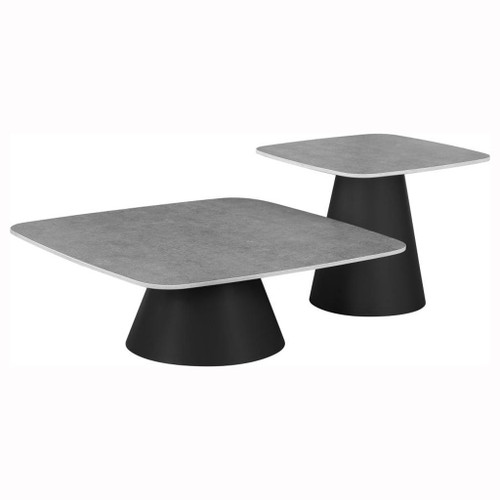 Eason - 2 Piece Cocktail Coffee Table Set - Concrete And Black