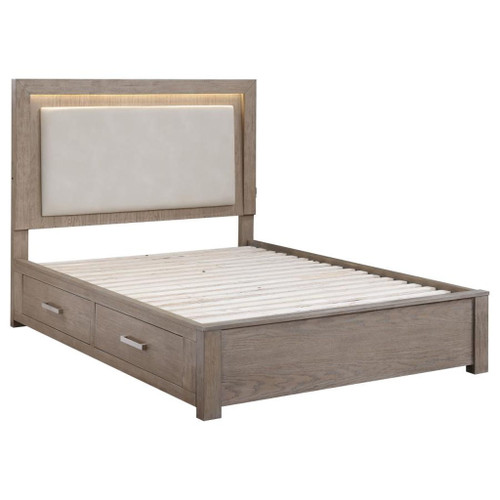 Kenora - Eastern King LED Storage Bed - Barley Brown