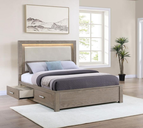 Kenora - Queen LED Storage Bed - Barley Brown