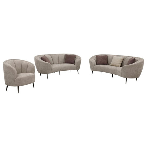 Ellorie - 3 Piece Upholstered Curved Sofa Set - Beige