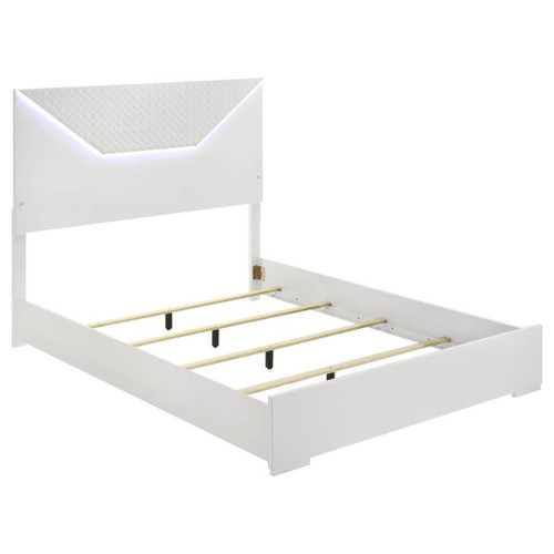 Ives - Queen Panel Bed LED Headboard - White High Gloss