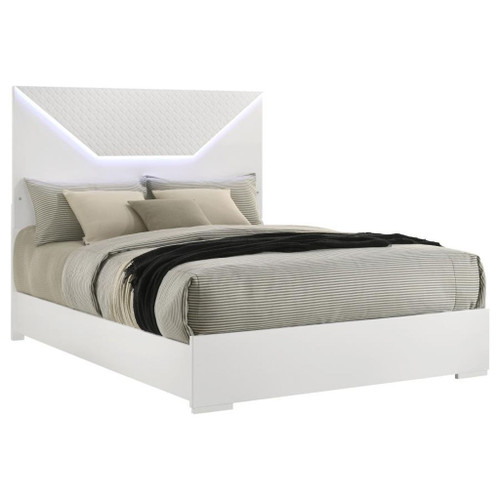 Ives - Queen Panel Bed LED Headboard - White High Gloss