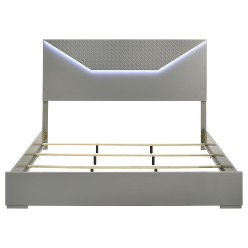 Ives - Eastern King Panel Bed LED Headboard - Gray High Gloss