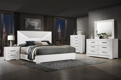 Ives - 5 Piece Eastern King Bedroom Set - White High Gloss