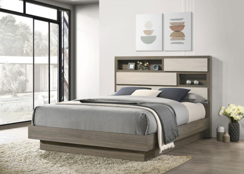 Fenwick - Queen Bed Bookcase Headboard - Gray Oak