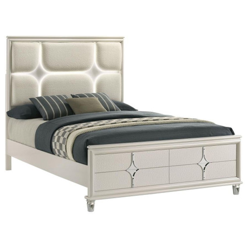 Olivia - Queen Panel Bed LED Headboard - Pearl White