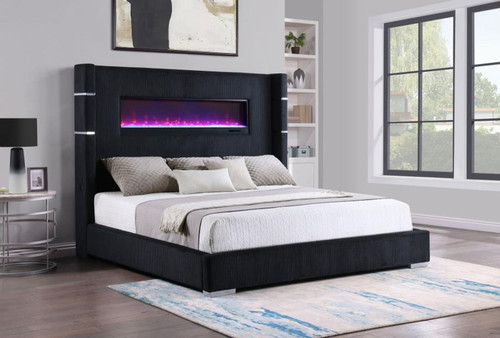 Tisdall - Upholstered Queen Fireplace Bed - Black