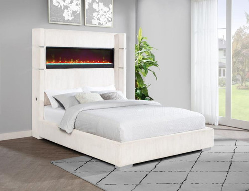 Tisdall - Upholstered Cal King Fireplace Bed - Cream