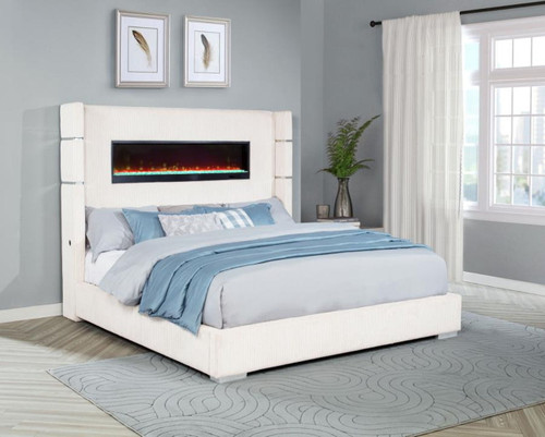 Tisdall - Upholstered Eastern King Fireplace Bed - Cream