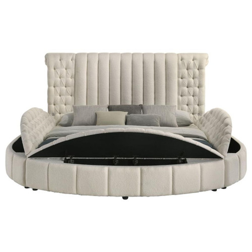 Sonya - Upholstered Eastern King Round Storage Bed - Ivory