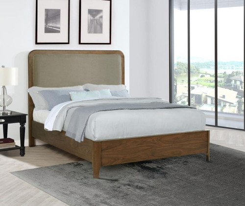 Maderia - Upholstered Queen Panel Bed - Walnut