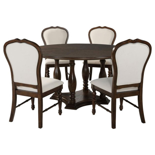 Landon - 5 Piece Round Dining Table Set - Rich Brown
