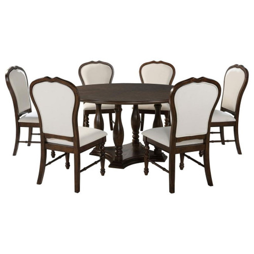 Landon - 7 Piece Round Dining Table Set - Rich Brown