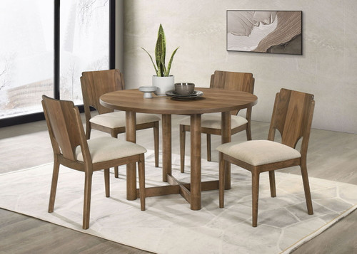 Crestmore - 5 Piece Round Wood Dining Table Set - Walnut