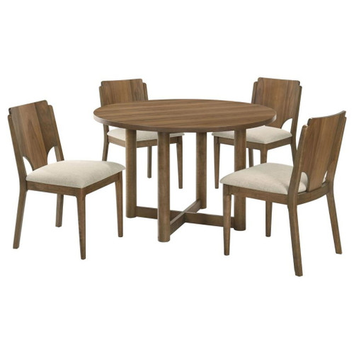 Crestmore - 5 Piece Round Wood Dining Table Set - Walnut