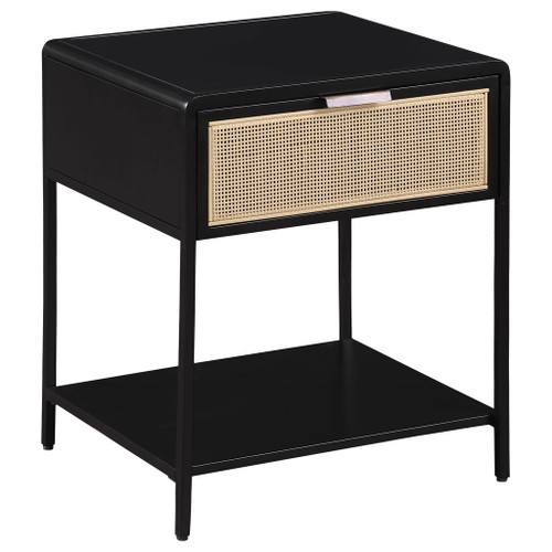 Amherst - 1-Drawer Radio Weave Rattan Metal Side Table - Black