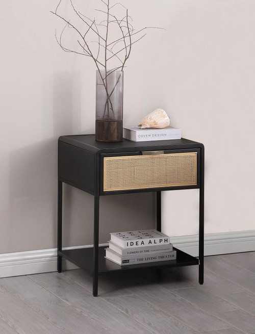 Amherst - 1-Drawer Radio Weave Rattan Metal Side Table - Black