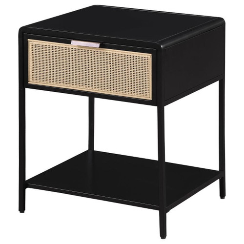 Amherst - 1-Drawer Radio Weave Rattan Metal Side Table - Black
