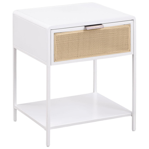 Amherst - 1-Drawer Radio Weave Rattan Metal Side Table - White