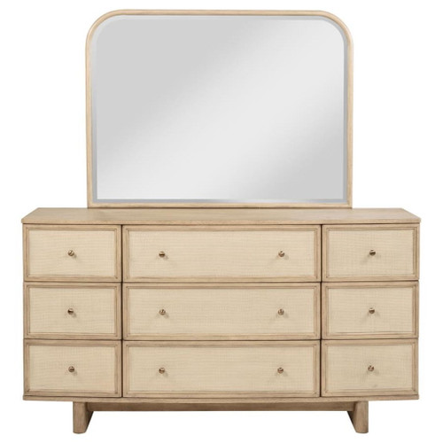 Kailani - 9-Drawer Dresser And Mirror - Beige Oak