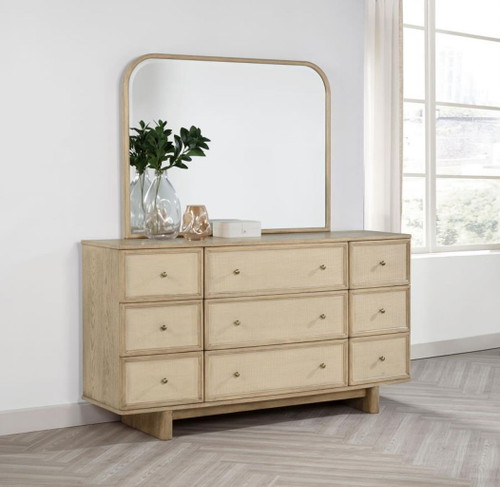 Kailani - 9-Drawer Dresser And Mirror - Beige Oak