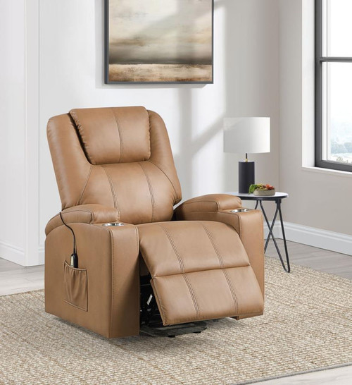 Armstrong - Upholstered Power Lift Massage Recliner - Camel