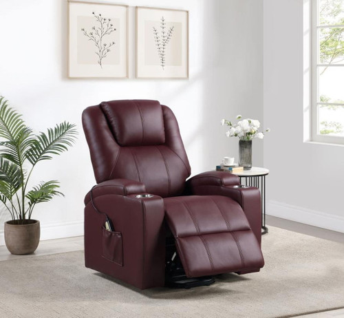Armstrong - Upholstered Power Lift Massage Recliner - Wine Red