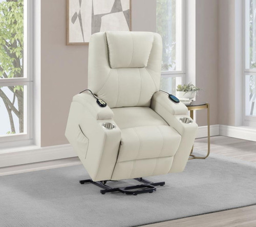 Armstrong - Upholstered Power Lift Massage Recliner - Ivory