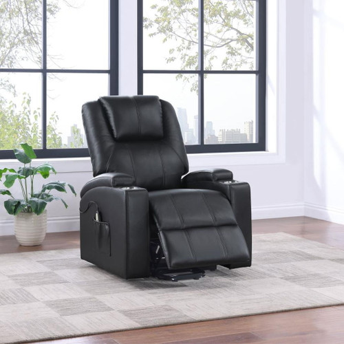 Armstrong - Upholstered Power Lift Massage Recliner - Black