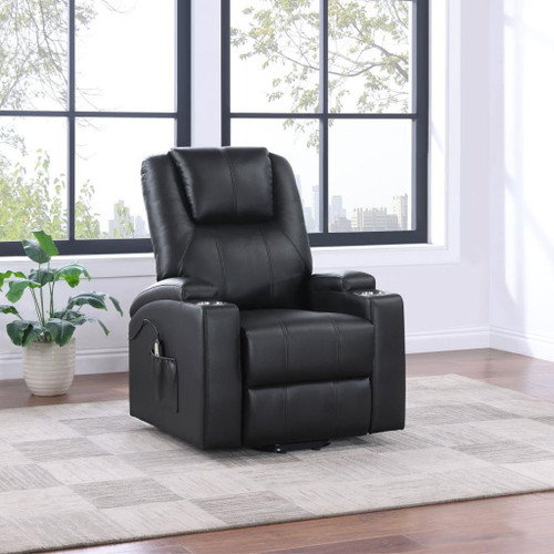Armstrong - Upholstered Power Lift Massage Recliner - Black