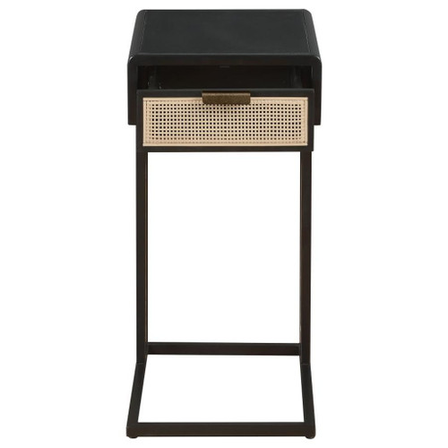 Amherst - 1-Drawer Radio Weave Cane Metal Side Table - Black
