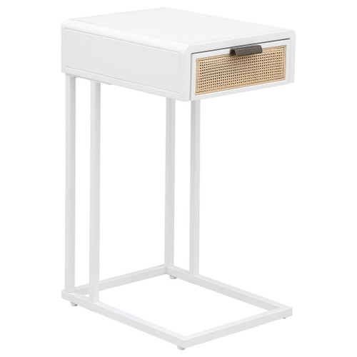 Amherst - 1-Drawer Radio Weave Cane Metal Side Table - White