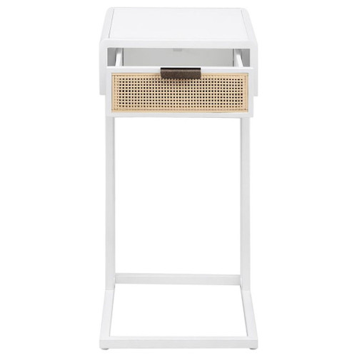 Amherst - 1-Drawer Radio Weave Cane Metal Side Table - White