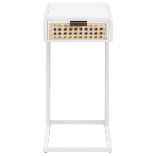 Amherst - 1-Drawer Radio Weave Cane Metal Side Table - White