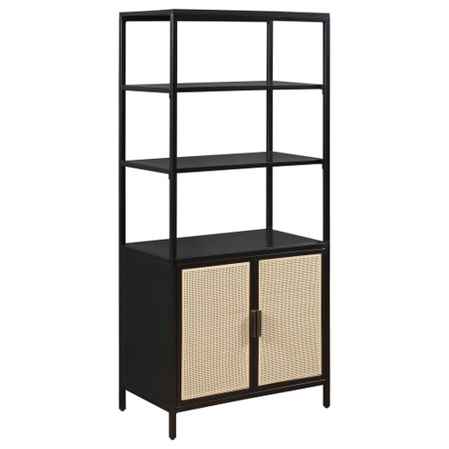 Amherst - 3-Shelf Radio Weave Cane Metal Accent Cabinet - Black