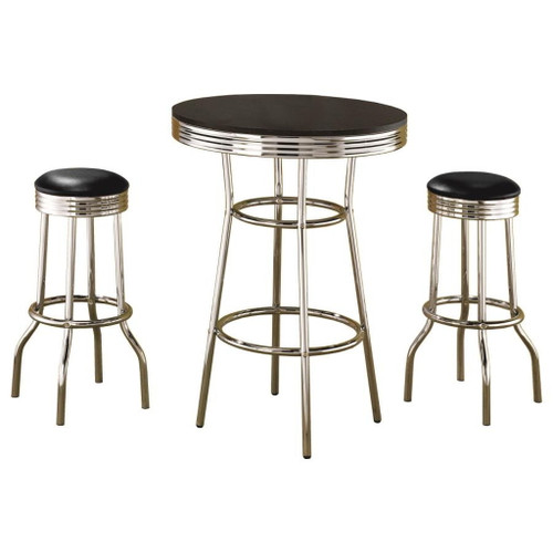 Retro - 3 Piece Round 1950s Bistro Pub Bar Table Set - Black