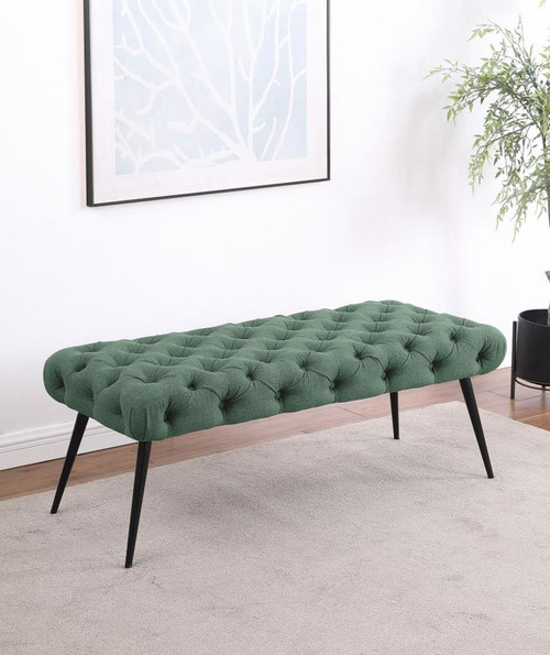 Ella - Upholstered Tufted Bench Metal Legs - Teal