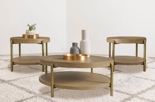 Arini - 3 Piece Round Coffee And End Table Set - Sand Wash