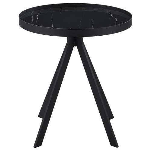 Briggs - Round Marble Printed Glass Top End Table - Black
