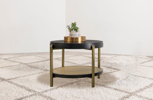 Arini - Round End Side Table With Storage Shelf - Black