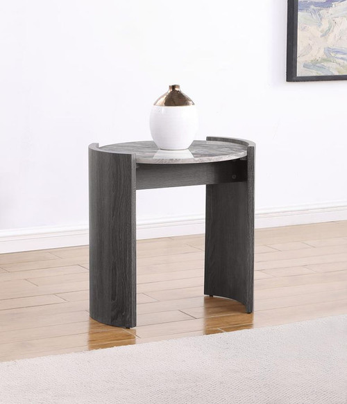 Gladstone - Round Faux Marble Top End Table - Distressed Gray