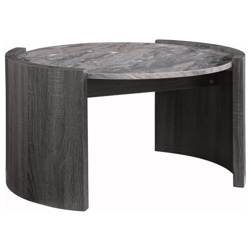 Gladstone - Round Faux Marble Top Coffee Table - Distressed Gray