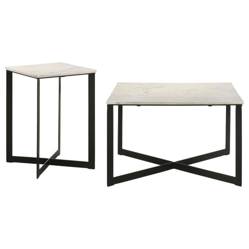 Tobin - 2 Piece Marble Top Coffee And End Table Set - White