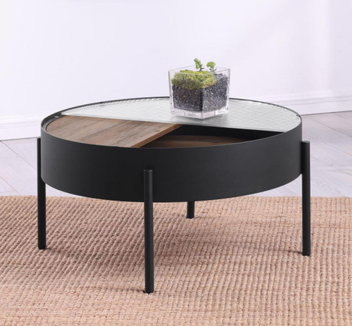 Ozella - Round Coffee Table With Hidden Storage Sandy - Black
