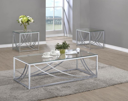 Lille - 3 Piece Glass Top Coffee End Sofa Table Set - Chrome