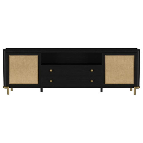Arini - Rattan Cane 2-Door TV Stand Media Console - Black