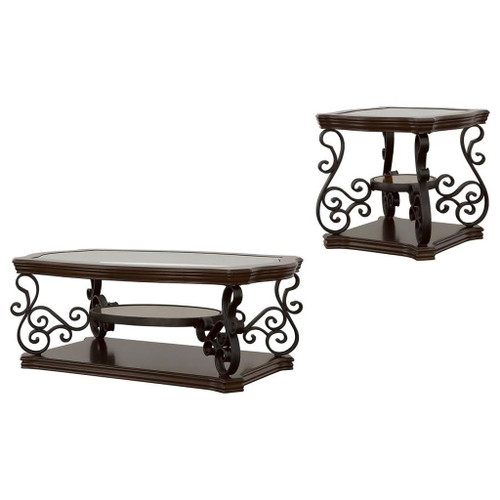 Laney - 2 Piece Glass Top Coffee And End Table Set - Dark Merlot